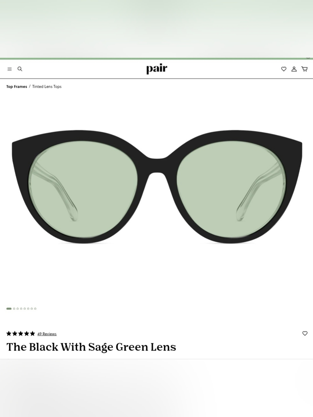 Pair Eyewear Brand Zuri Style Magnetic Topper "Black With Sage Green Lenses"